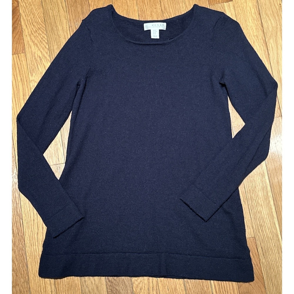 KENAR Navy Blue 100% Merino‎ Wool Button Back Sweater Womens Medium Long Sleeve